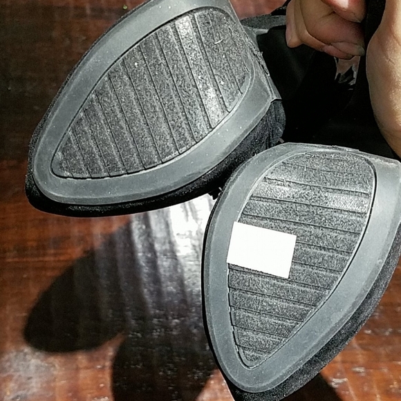 BLACK PLATFORM BOOTIES W FRINGES SUPER HIGH HEELS MOBWIFE CLUBWEAR GOING OUT - Picture 8 of 11